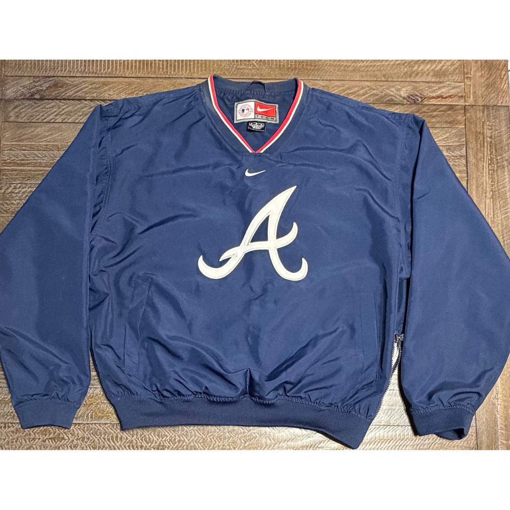 Nike Windshirt Atlanta Braves Mens Medium Navy Blue New Vintage MLB Pullover